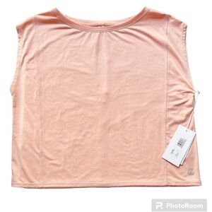 Johnny Was Calme women's split back tank boatneck cap sleeve sporty chic peach L